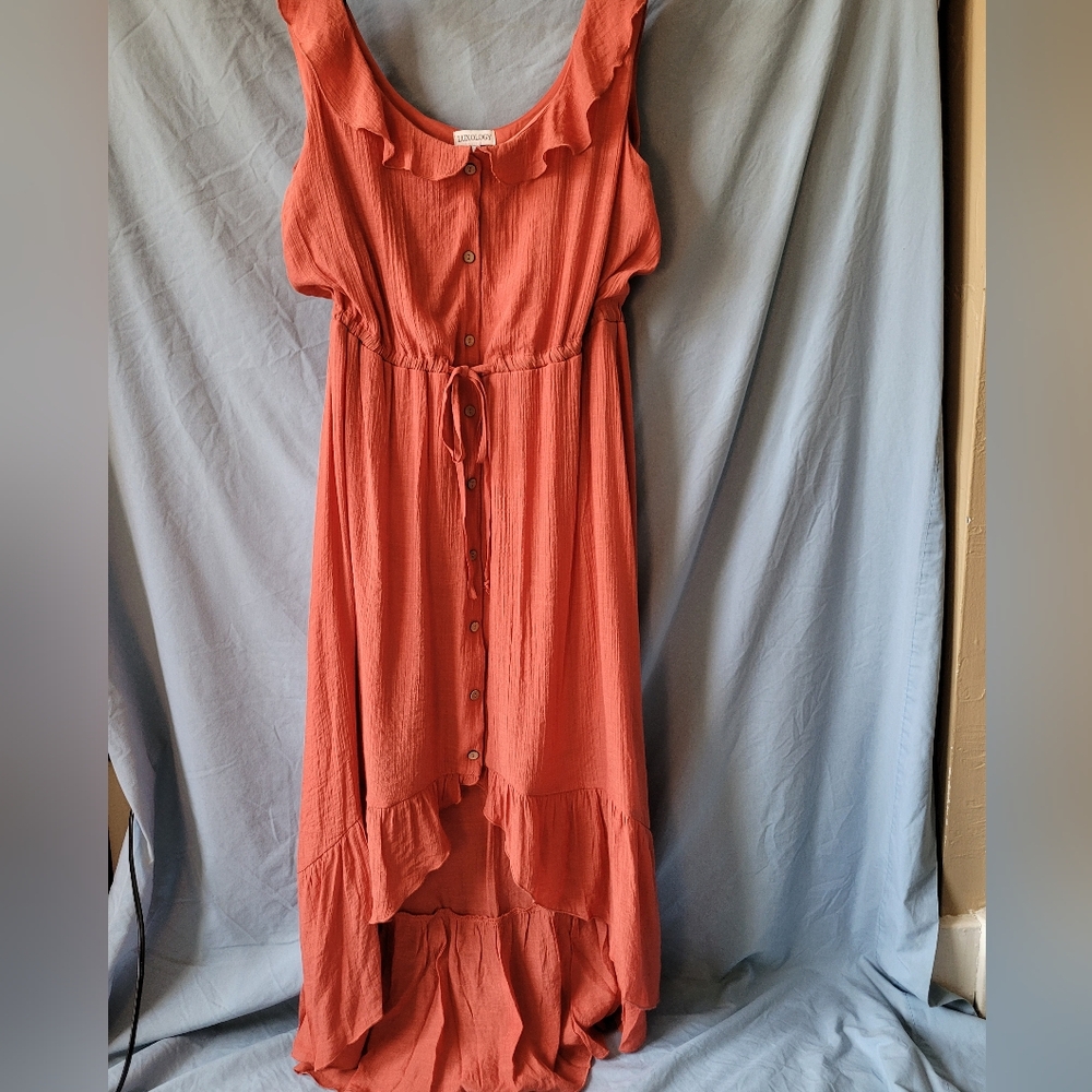 Luxology orange hi-low sundress